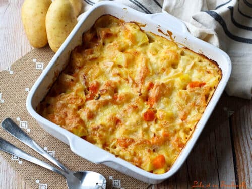 Gratin de pommes de terre butternut à la tomme Lolo et sa tambouille