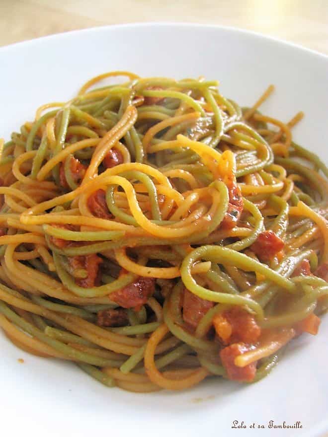 Spaghettis aux légumes & chorizo • Recette de Lolo et sa tambouille
