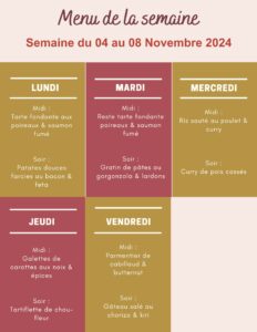 Menu de la semaine du 04 au 08 novembre 2024,menu de la semaine,menu de la semaine équilibré,menu de la semaine famille,menu de la semaine pas cher,menu semaine,menu semaine équilibré,menu semaine famille,menu semaine novembre,idee menu semaine novembre,menu semaine famille novembre