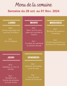 Menu de la semaine du 28 octobre au 01 novembre 2024,menu de la semaine équilibré,menu de la semaine,menu de la semaine famille,menu de la semaine pas cher,idée menu de la semaine famille,menu de la semaine pour la famille,menu semaine famille 4 personnes pas cher,menu de la semaine famille 4 personnes,menu semaine,menu semaine famille,menu semaine équilibré,menu semaine octobre,menu semaine famille octobre,idée repas semaine octobre